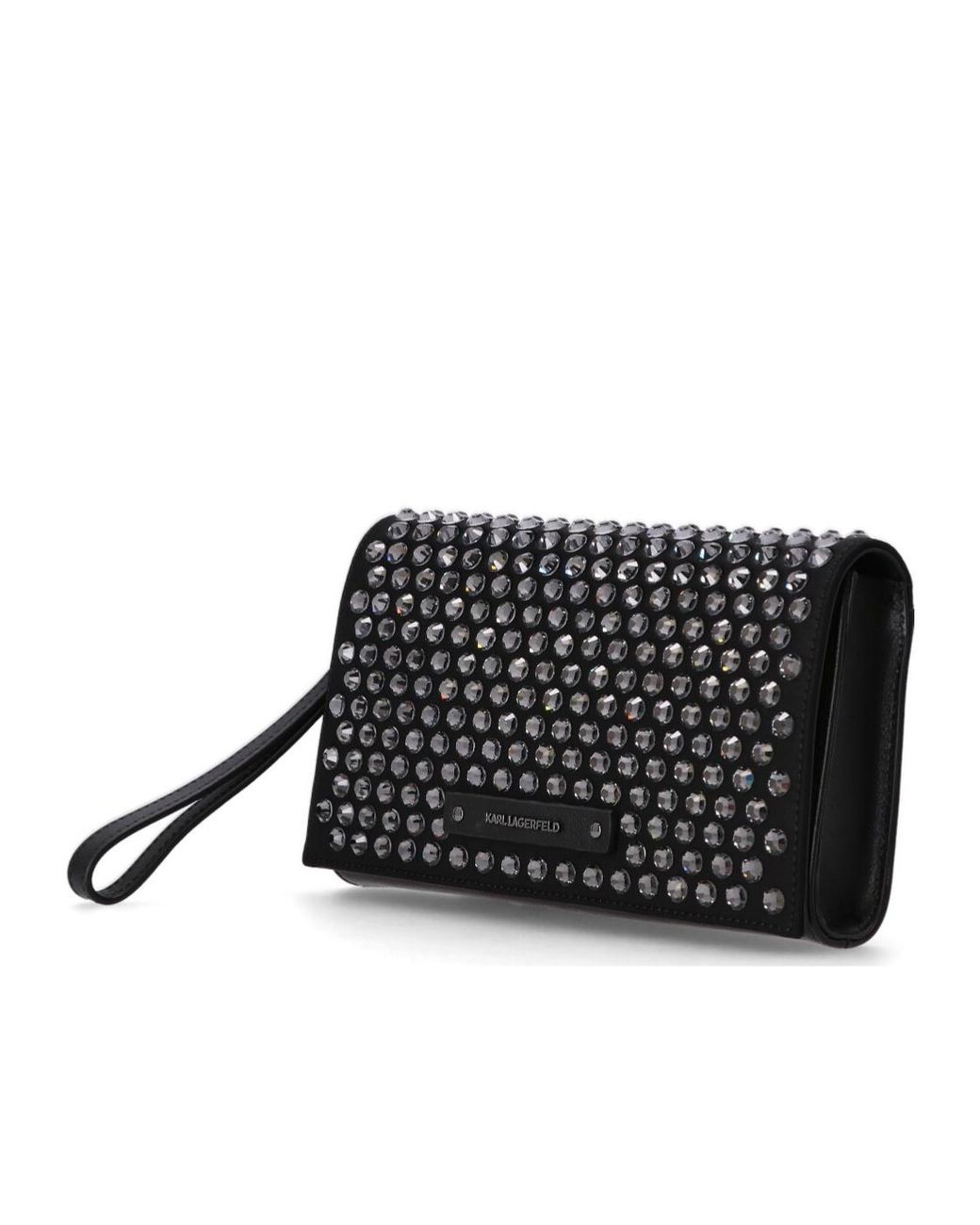 Karl Lagerfeld Black Embellished Logo Patch Clutch Bag