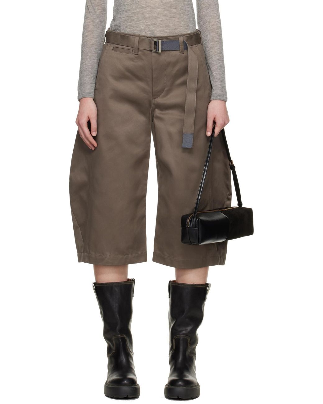 Sacai Green Belted Wide-Leg Pants