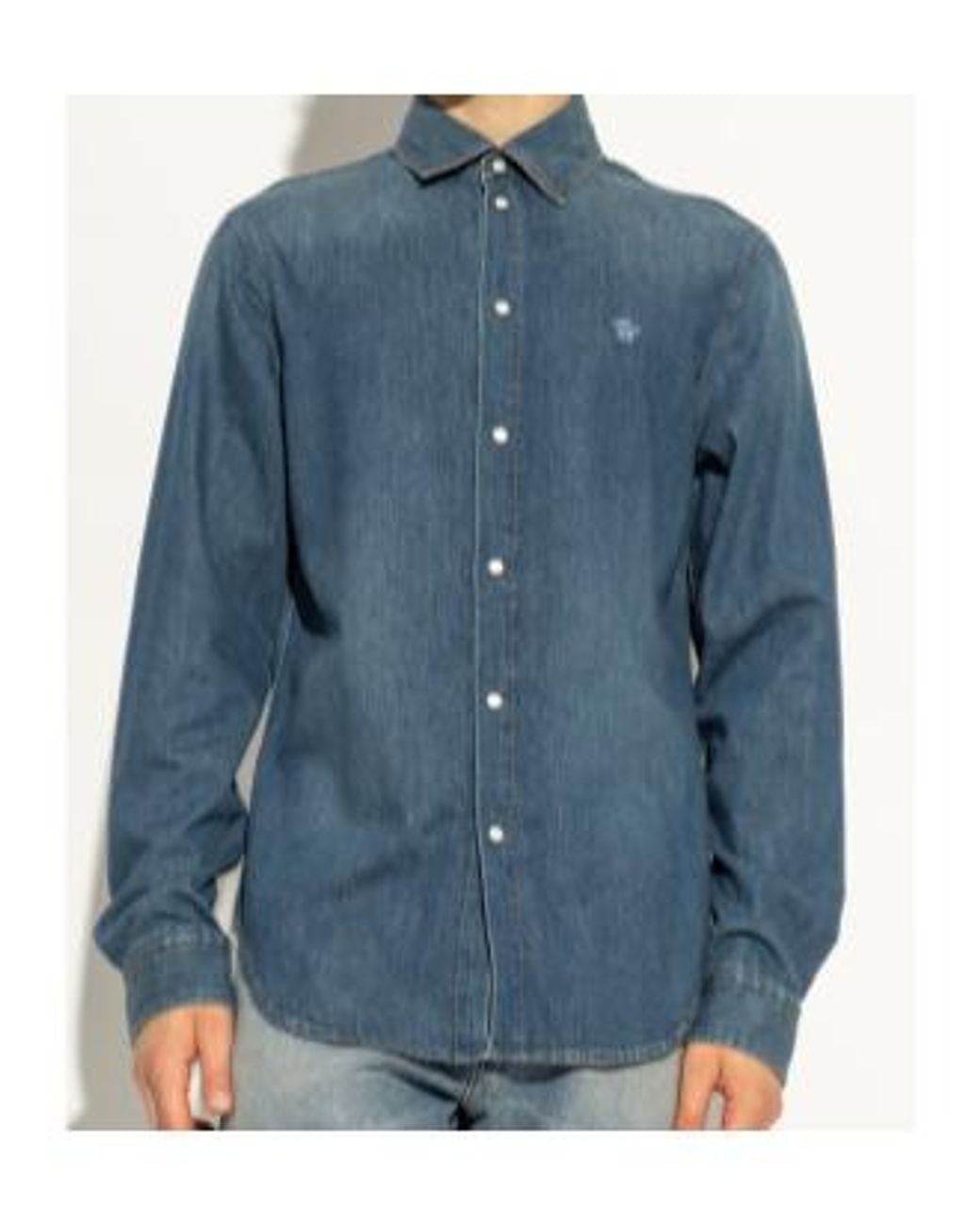 Versace Blue Medusa Patch Long-Sleeve Denim Shirt for men