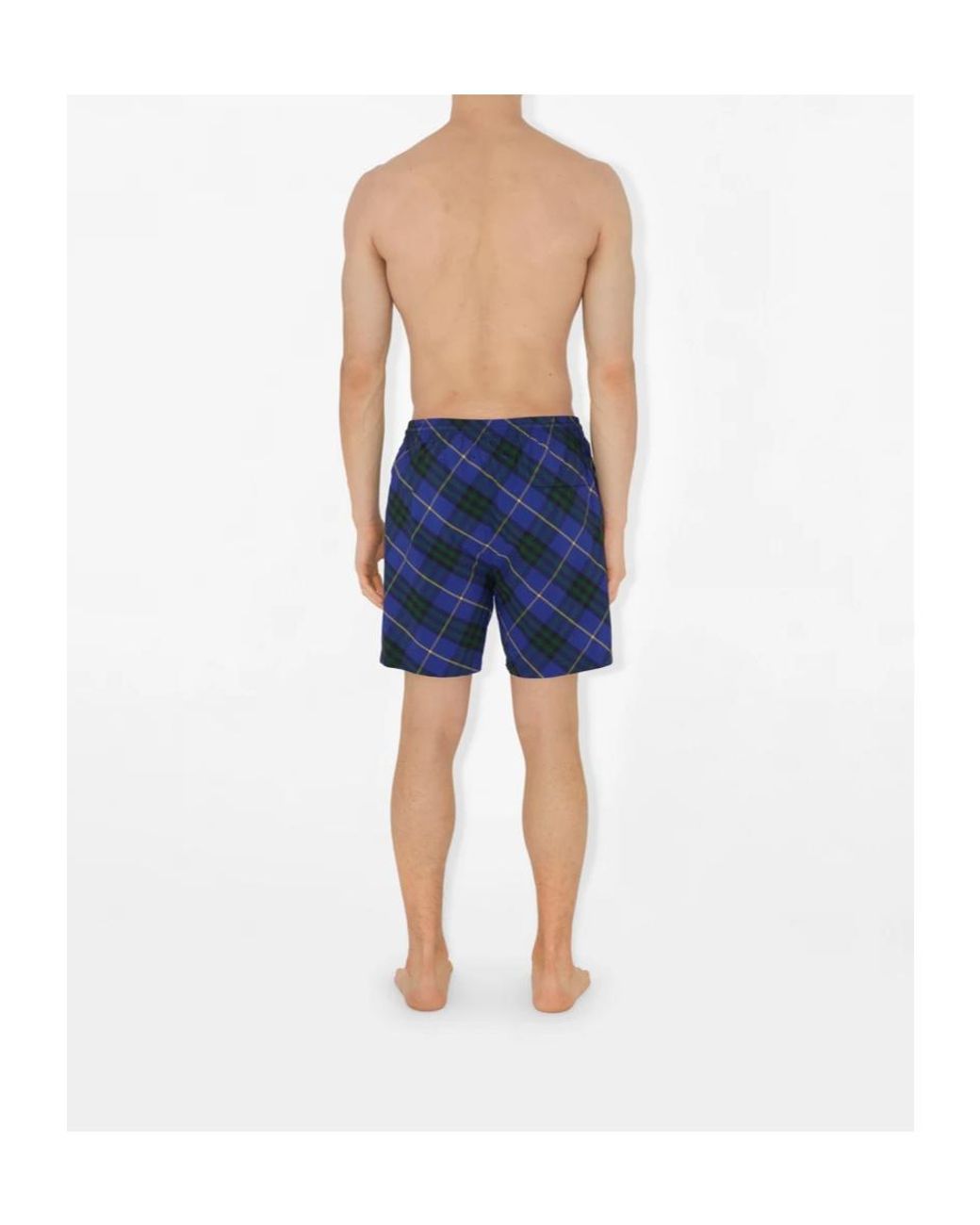 Burberry Blue Checked Drawstring Swim Shorts for men