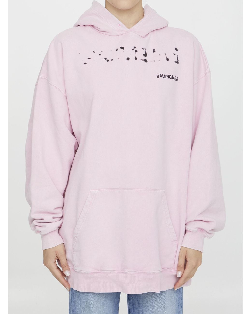 Balenciaga Pink Logo Printed Oversized Hoodie