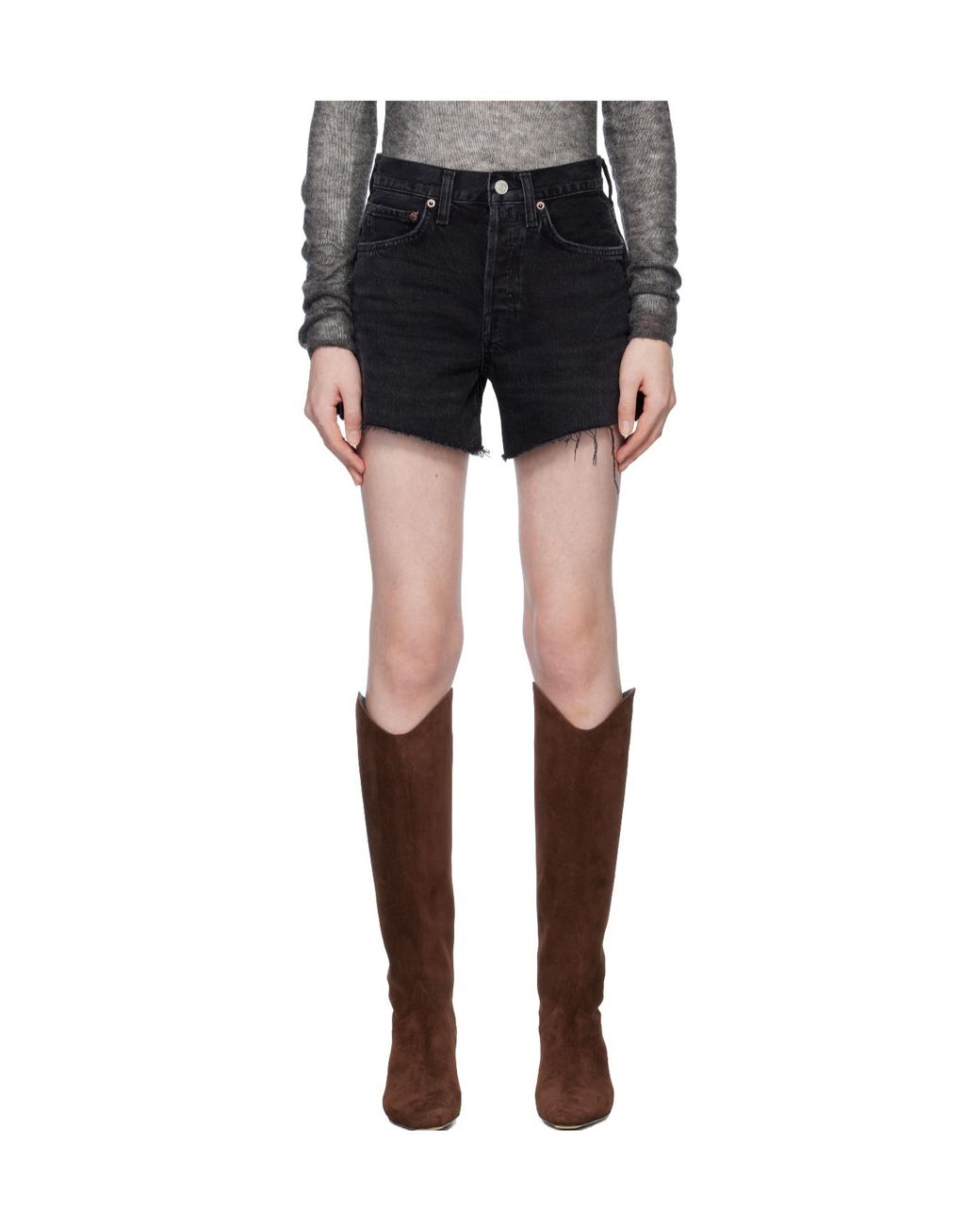 Agolde Black High Waist Denim Shorts