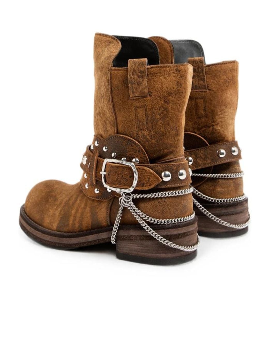 Ann Demeulemeester Brown Boa Short Riding Boots With Spurs for men