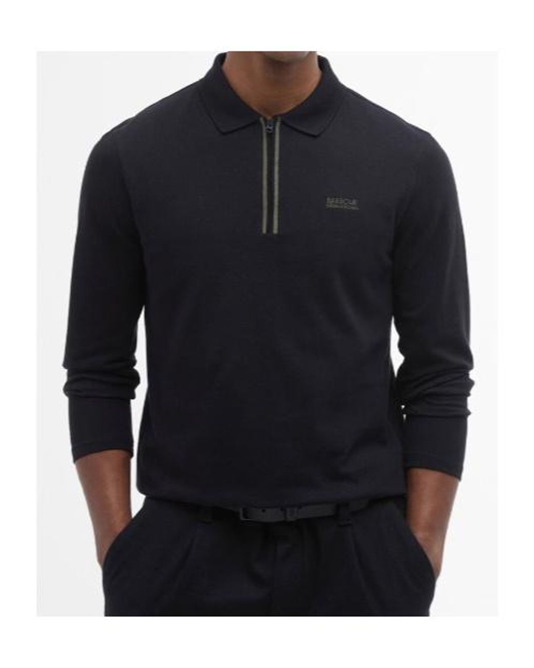 Barbour Black Long-Sleeved Zip-Up Polo Shirt for men