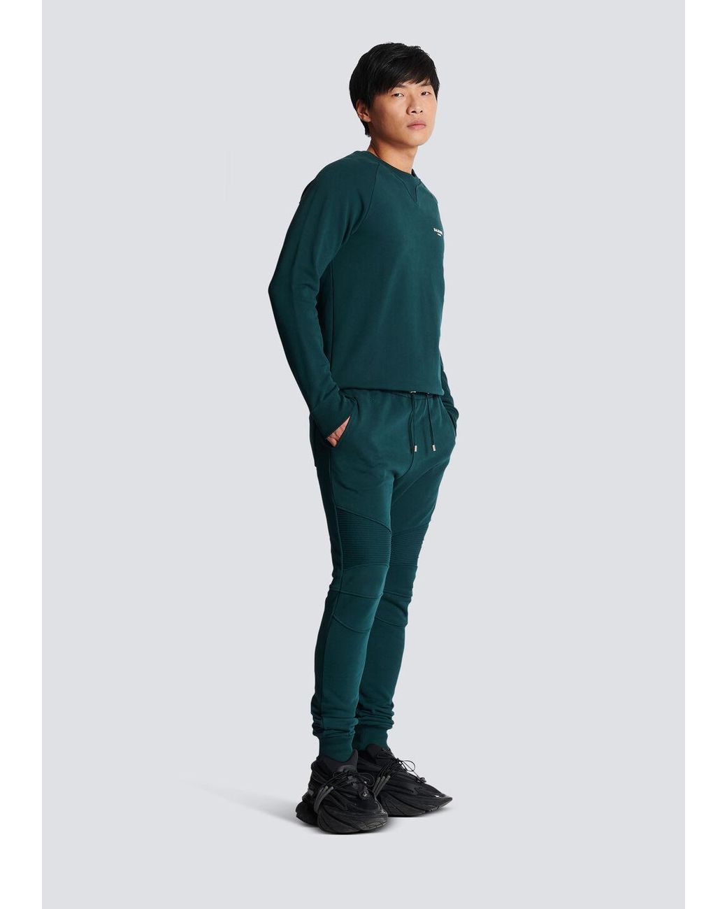 Balmain Green Drawstring Jogging Pants for men