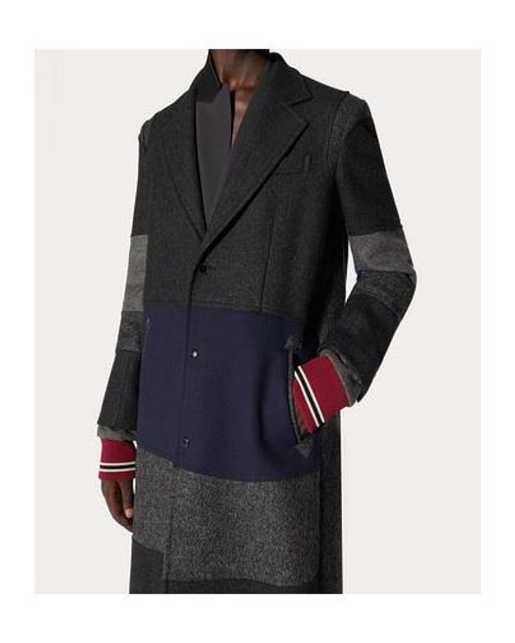 Valentino Blue Patchwork Single-Breasted Coat for men
