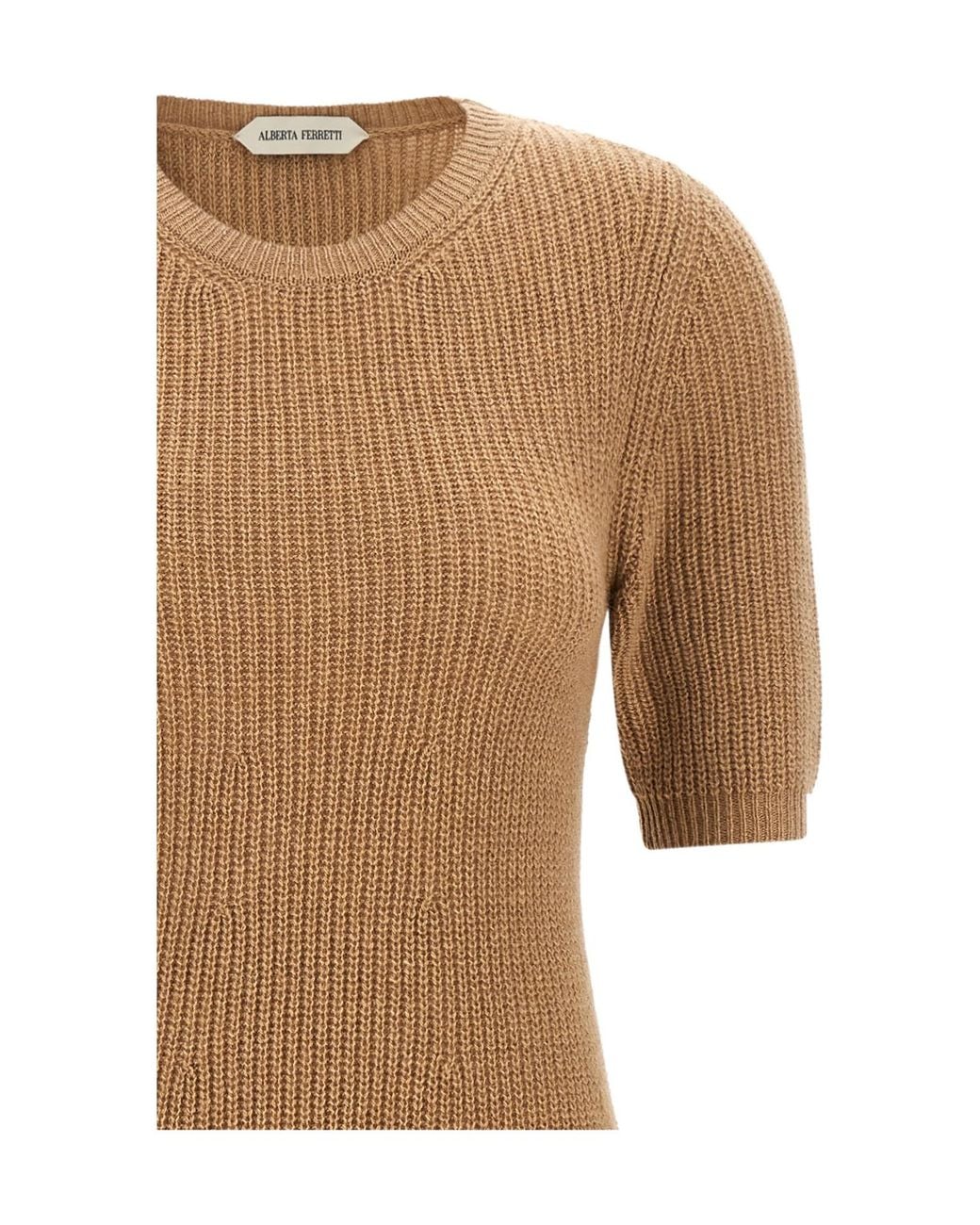 Alberta Ferretti Natural Lace Hem Ribbed Knit Dress