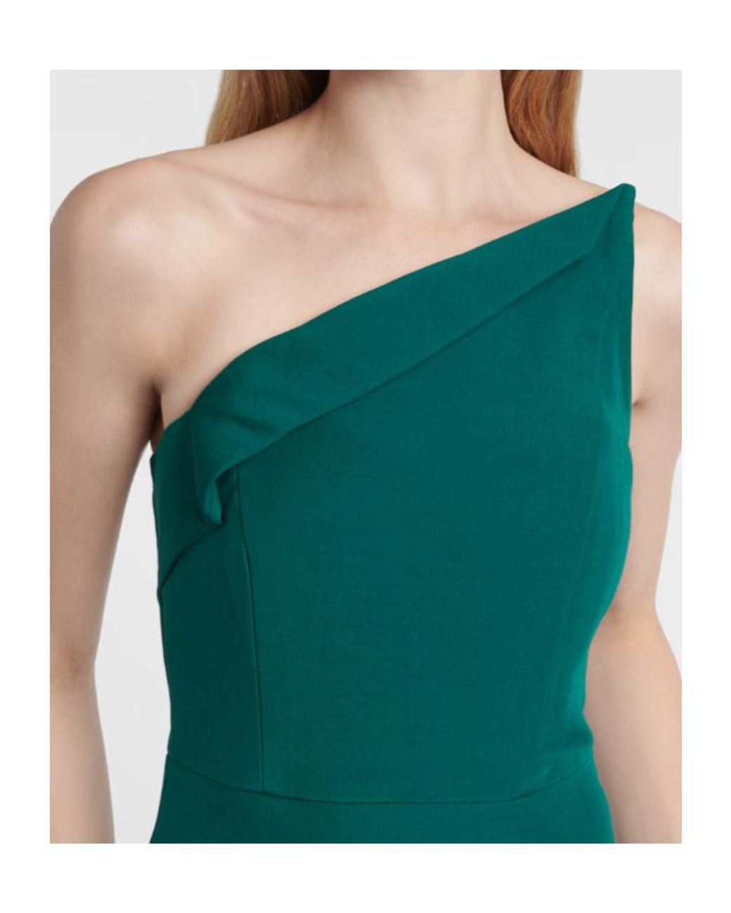Roland Mouret Green One-Shoulder Wool And Silk Corset Gown