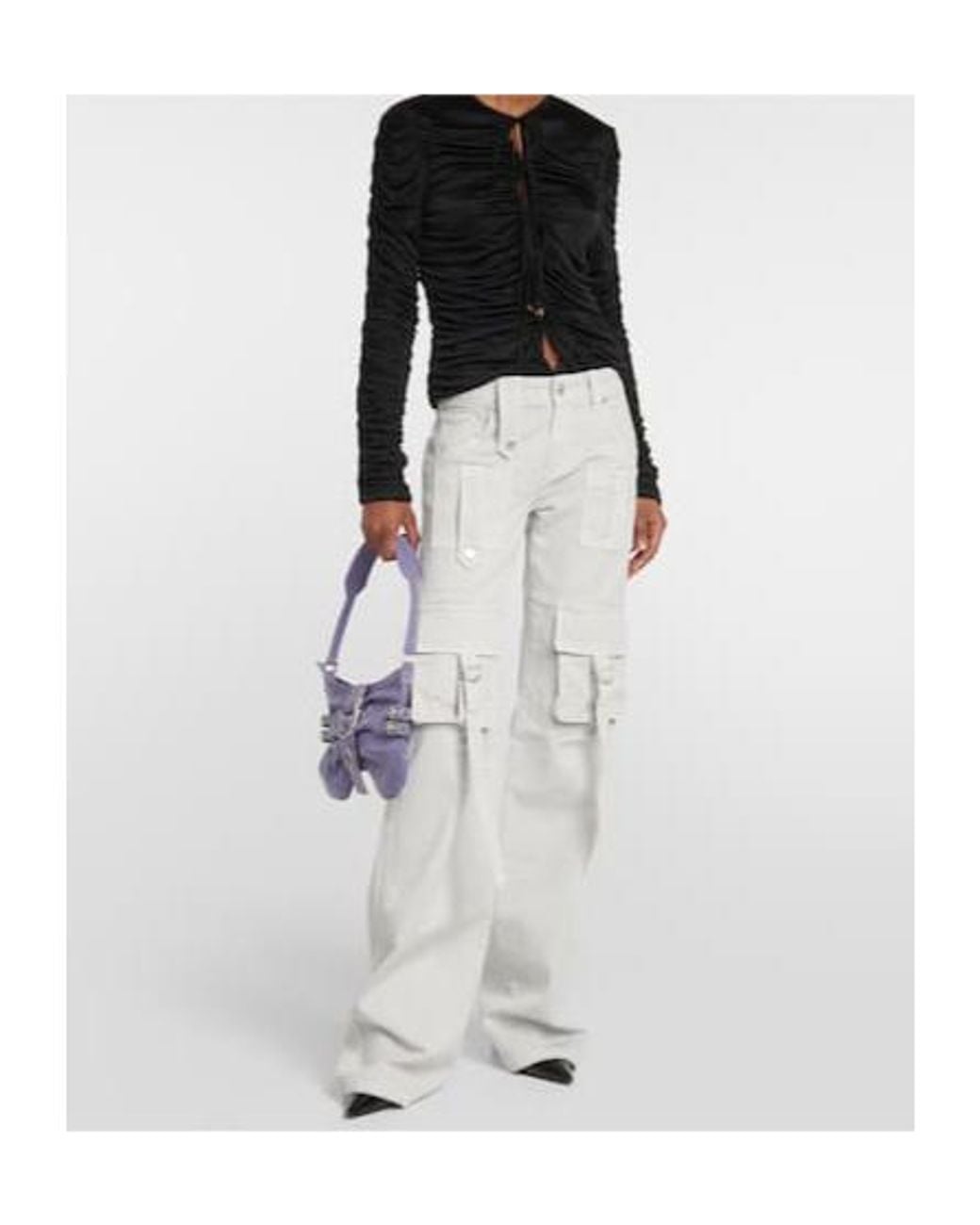 Blumarine Gray Low-Rise Denim Cargo Pants