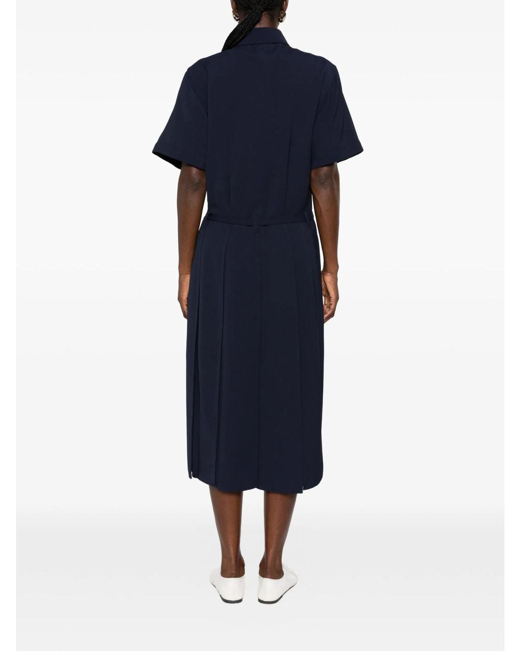 Lacoste Blue Long, Pleated, Flowy Piqué Dress