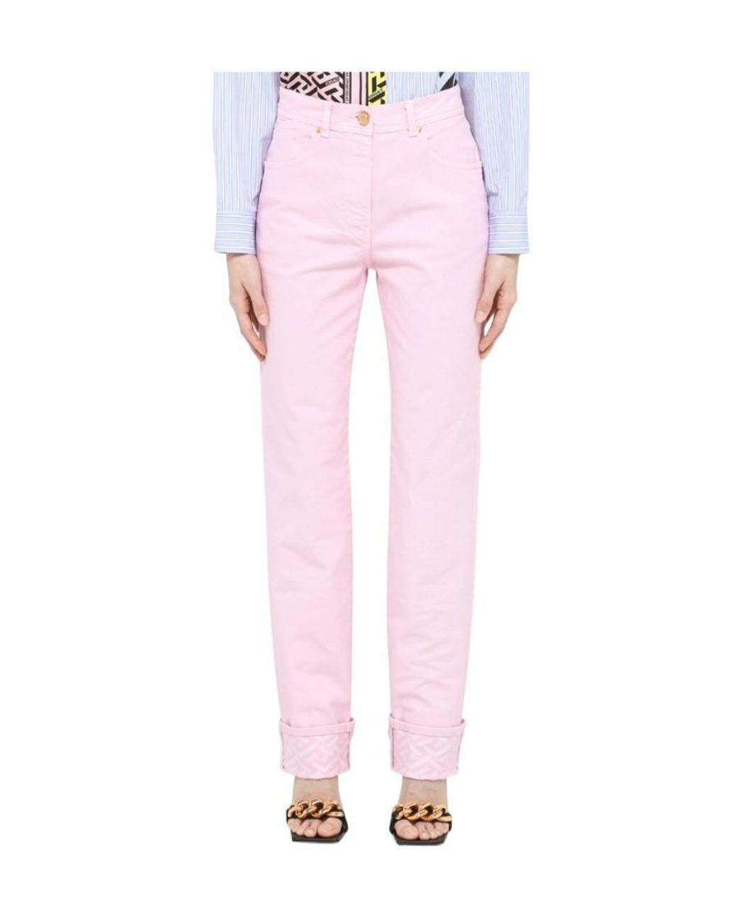 Versace Pink High-Waisted Straight Trousers