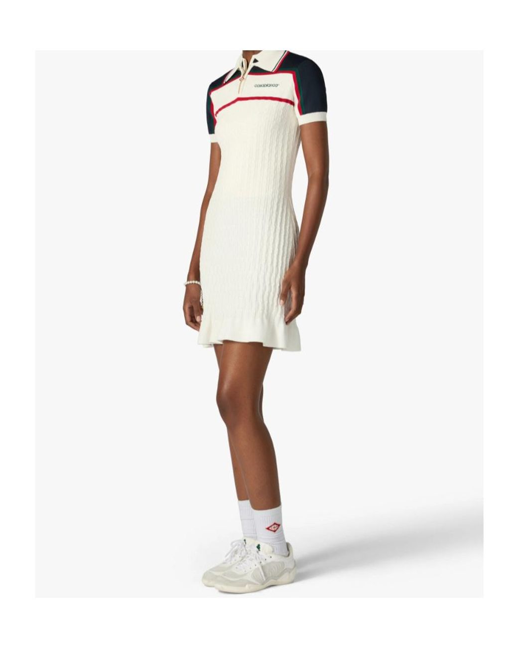 Casablanca White Cream Knit Tennis Polo Mini Dress