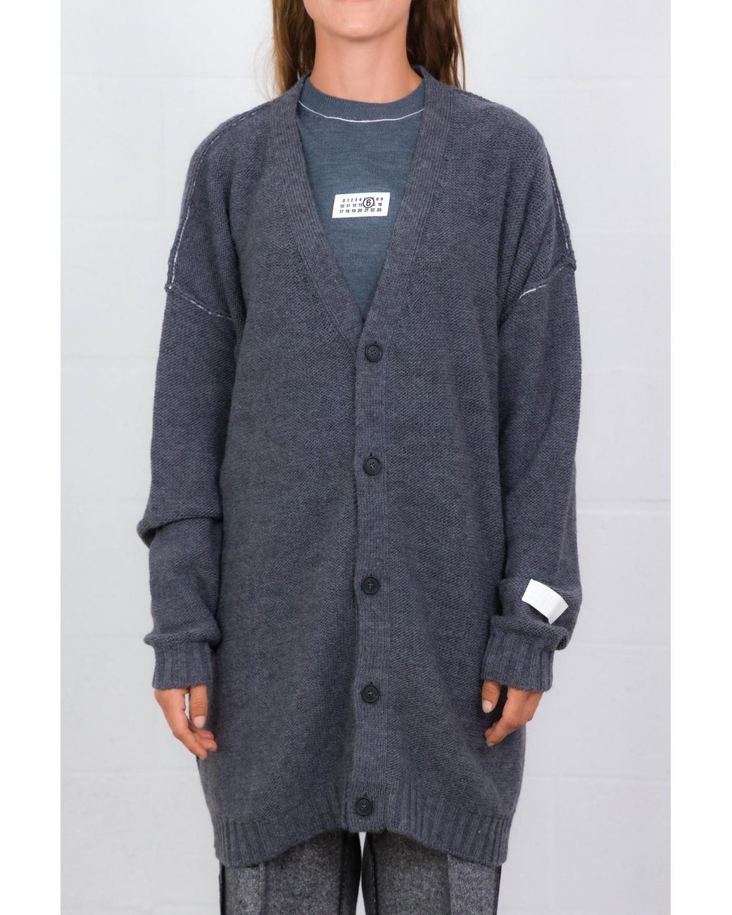 MM6 by Maison Margiela Gray Button-Fastening Oversized Knitted Cardigan