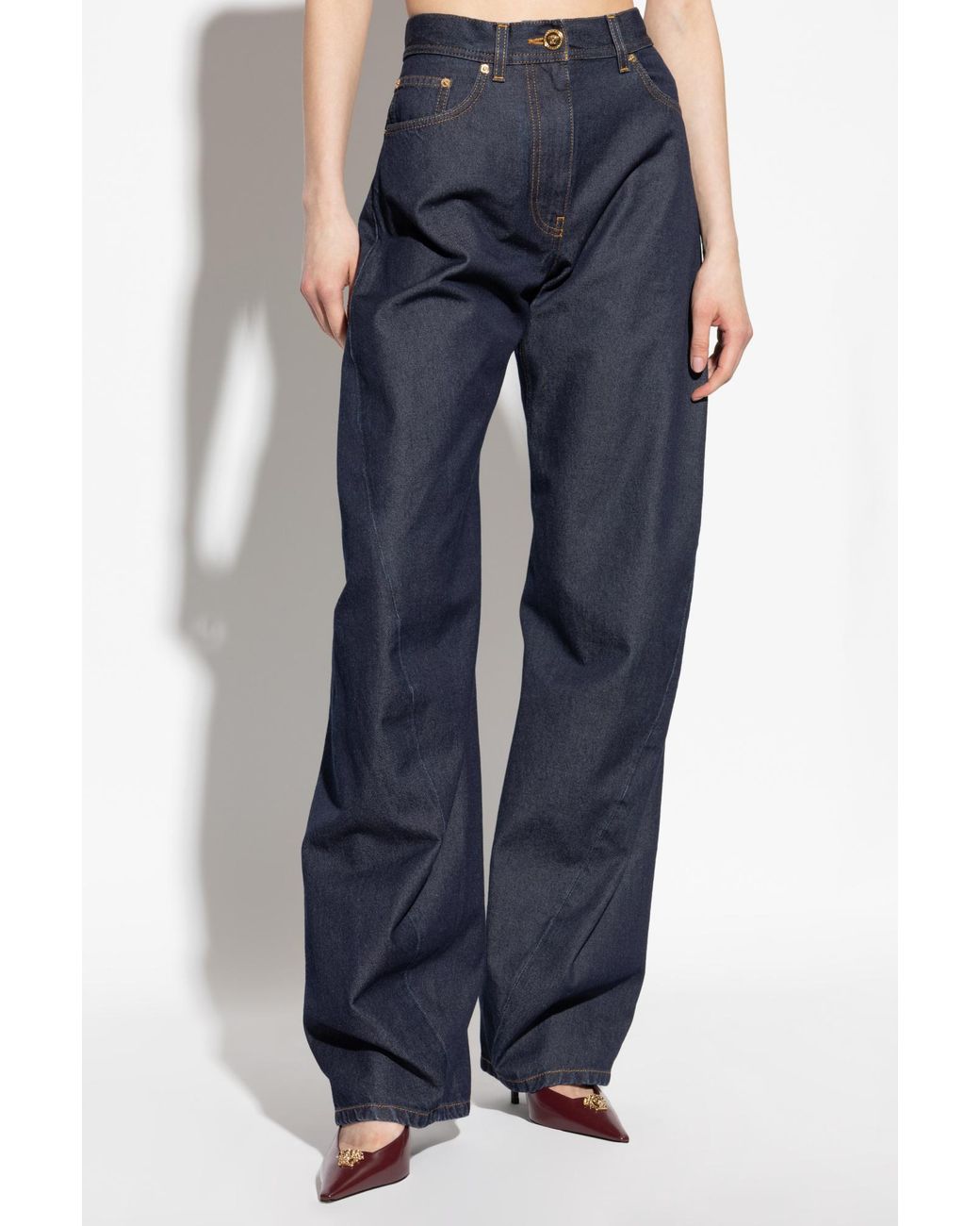Versace Blue Logo-Patch Wide Leg Jeans
