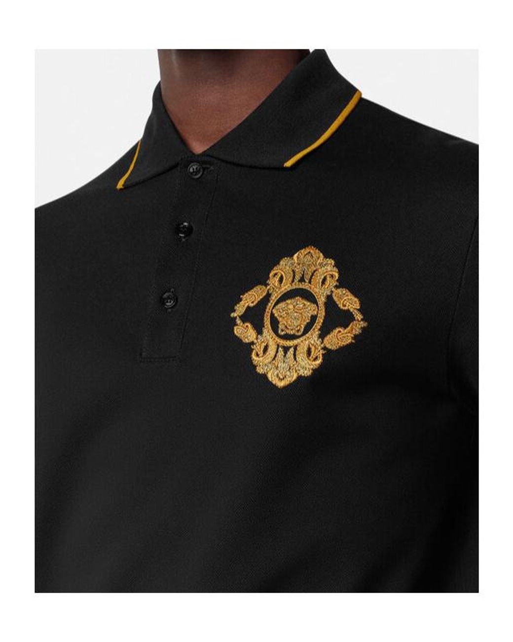 Versace Black Medusa Head Embroidered Short-Sleeved Polo Shirt for men