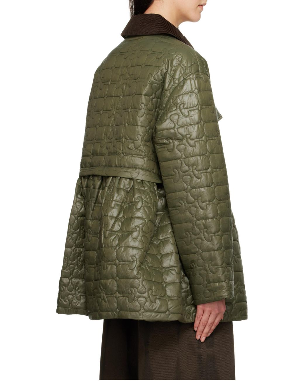 Ganni Green Quilt Midi Jacket