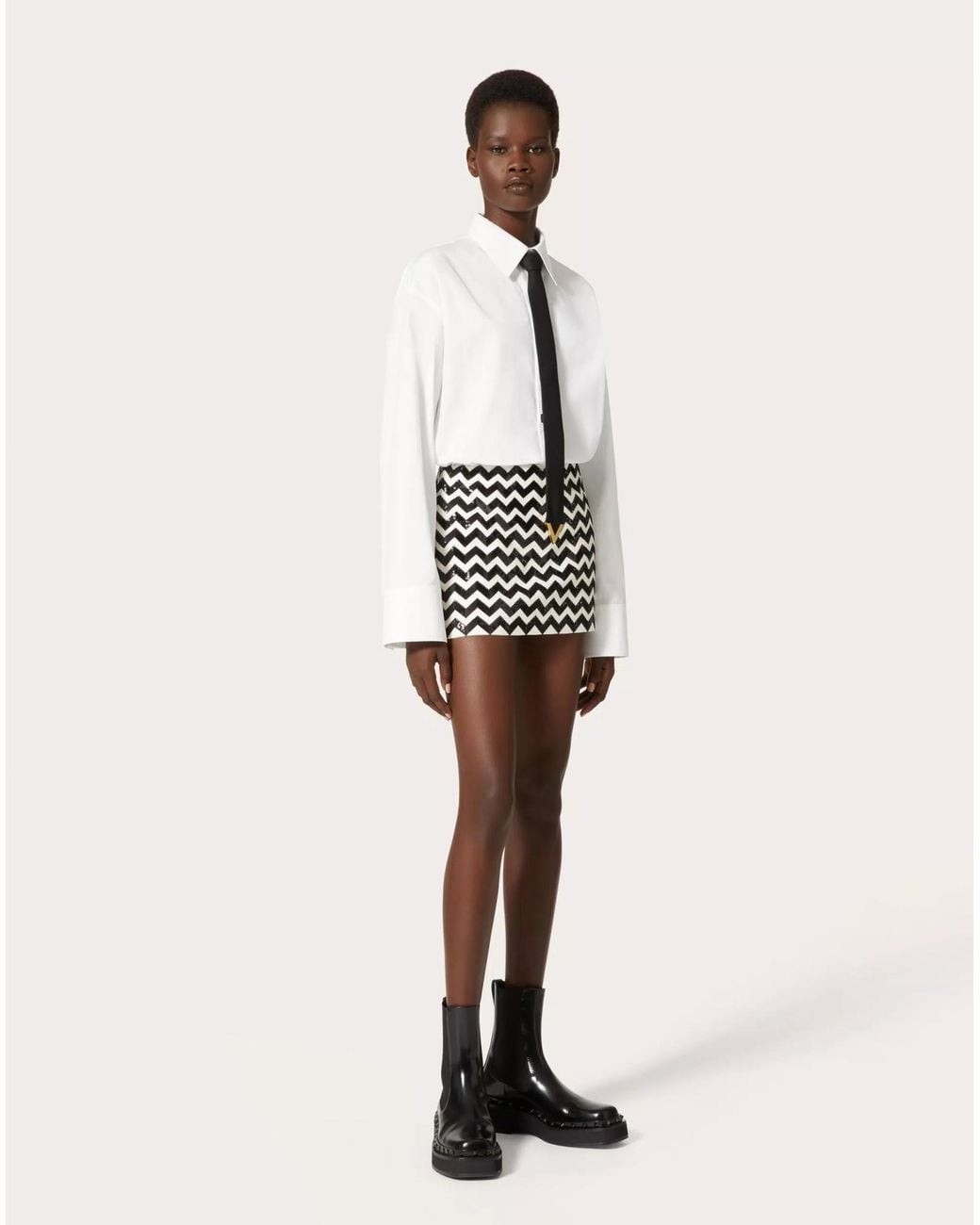 Valentino Black Wavy Stripe Skirt