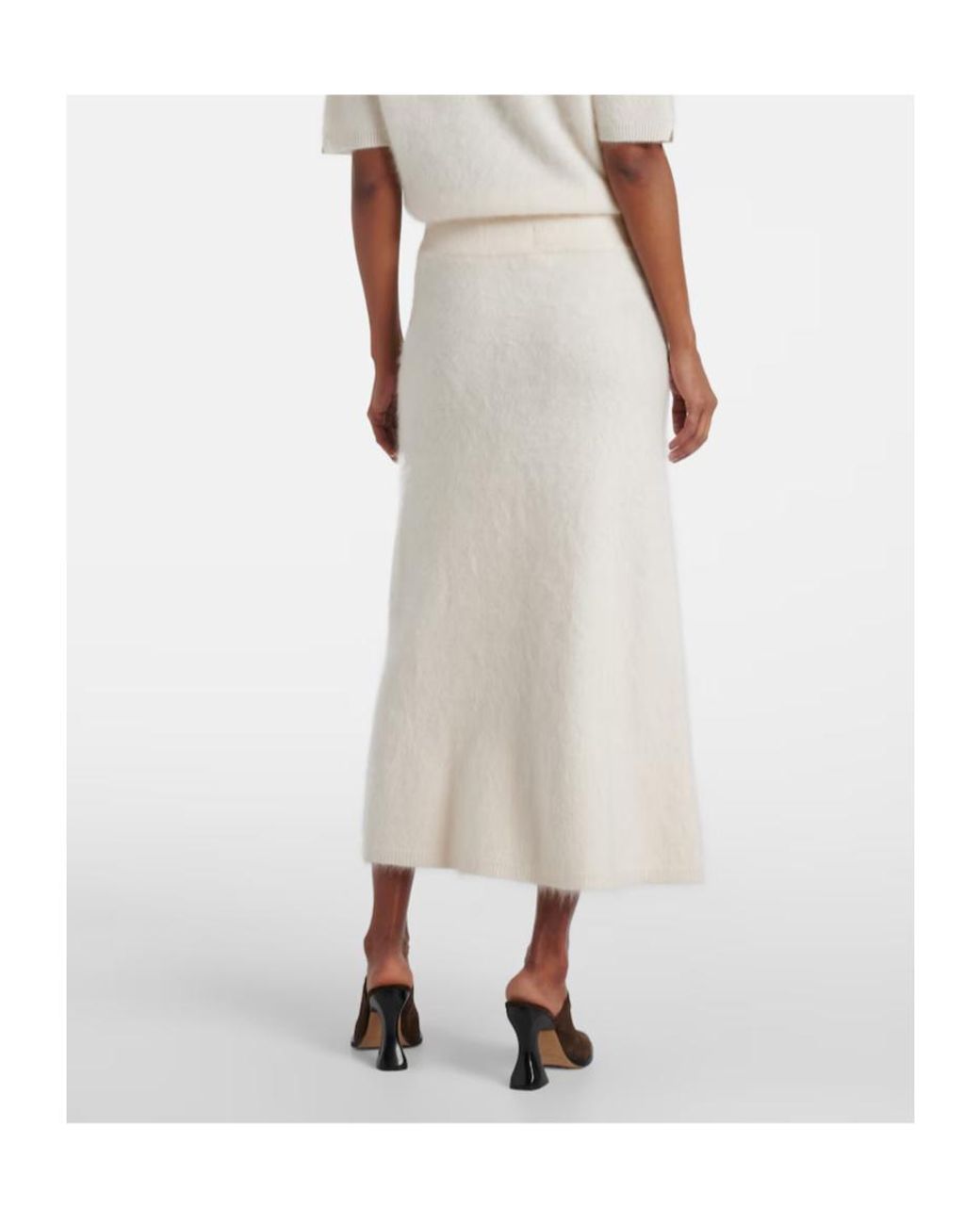 Lisa Yang White Asta Brushed Cashmere Midi Skirt