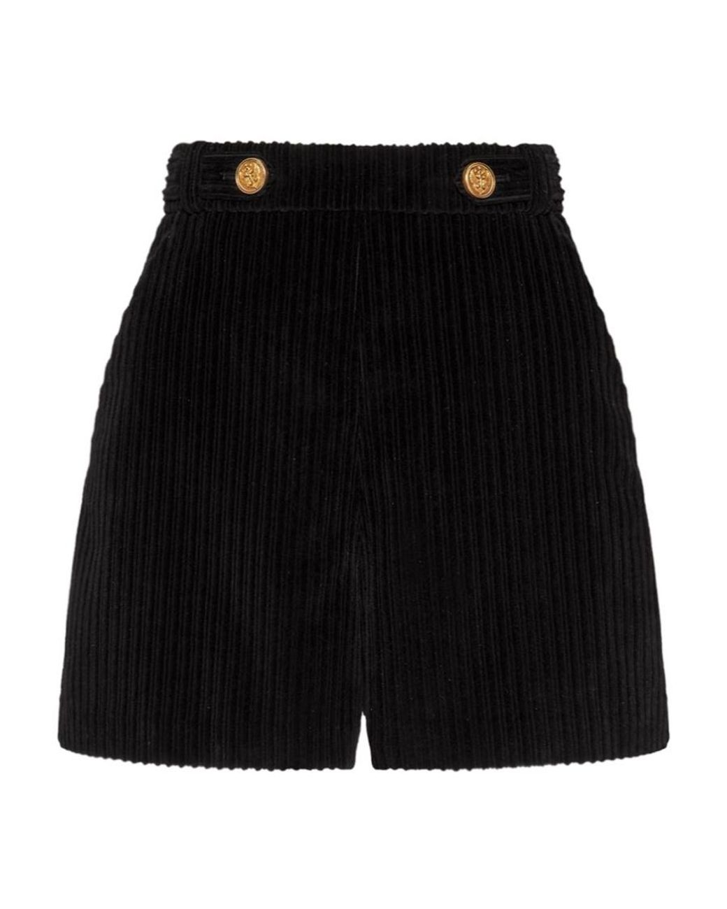 RED Valentino Black High Waist Corduroy Shorts