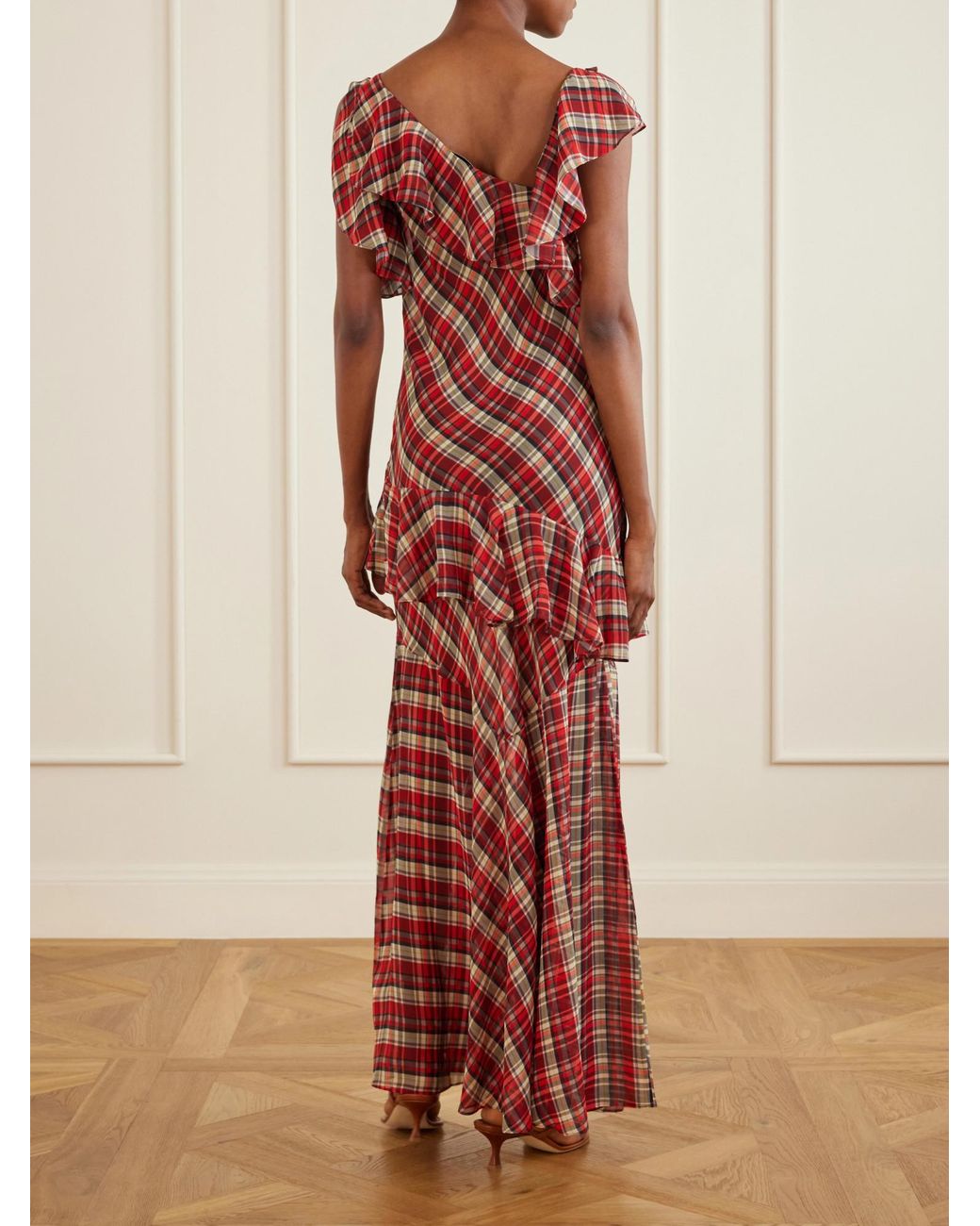 Doen Red Vintage Plaid Midi Dress