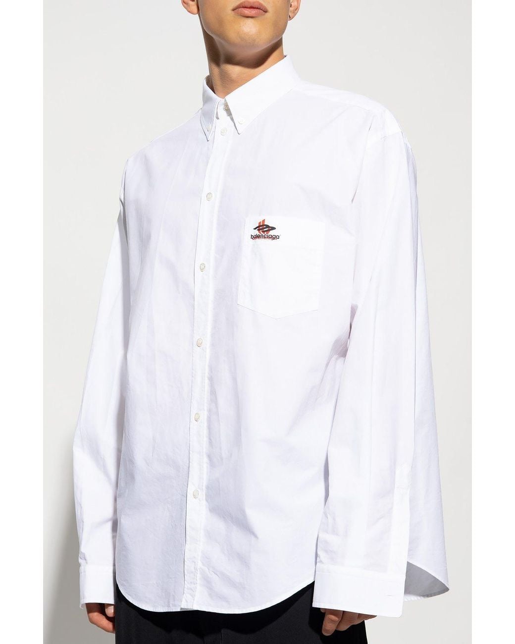 Balenciaga White Logo Printed Drop Shoulder Shirt for men