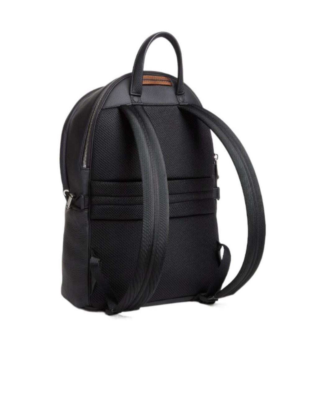 Zegna Black Logo-Plaque Leather Backpack for men