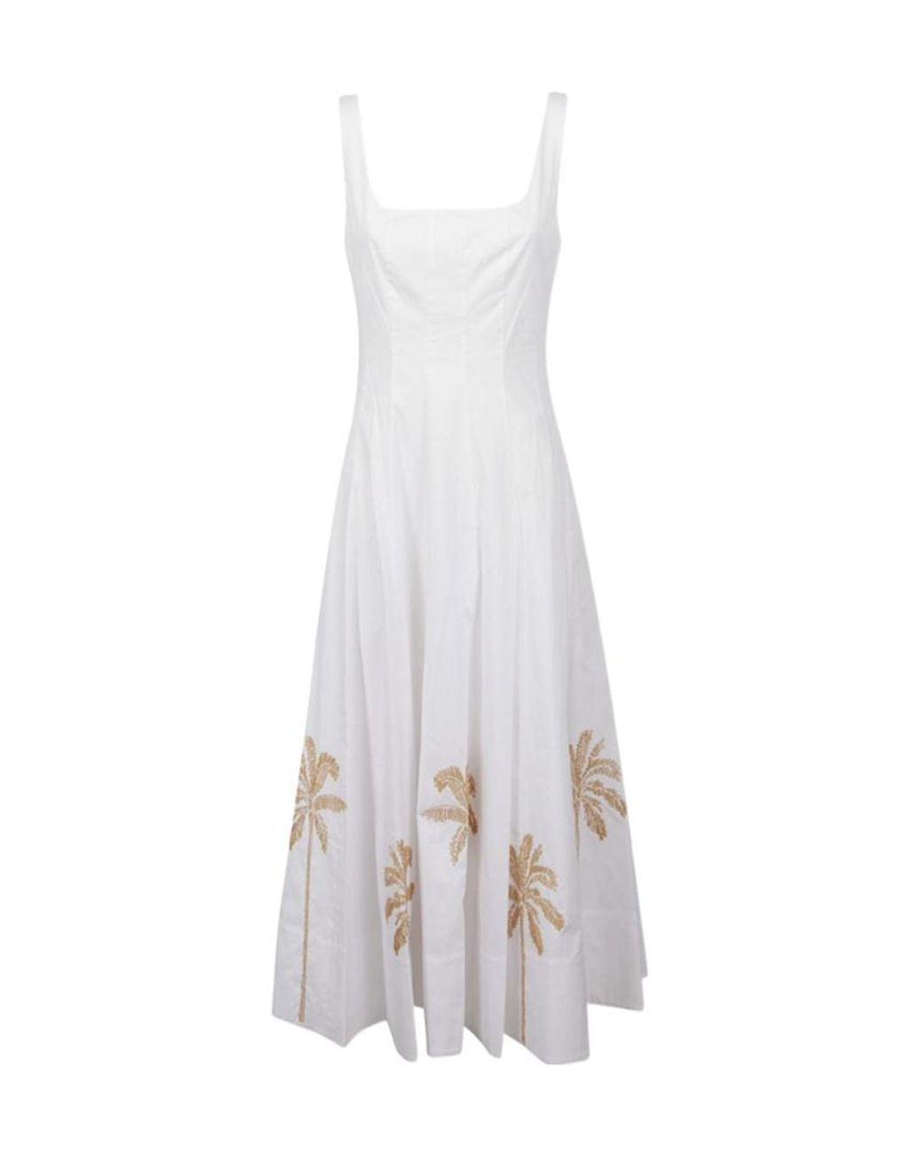 Staud White Wells Embroidered Midi Dress