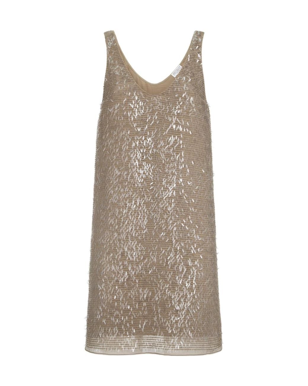 Brunello Cucinelli Brown Dazzling Cascade Embroidery Mini Dress