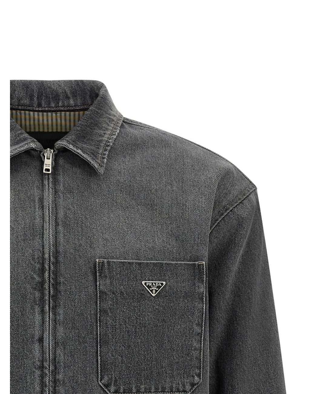 Prada Gray Denim Zipped Shirt for men