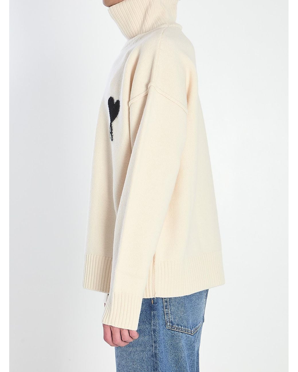 AMI White Ami De Coeur Turtleneck Knitted Jumper for men