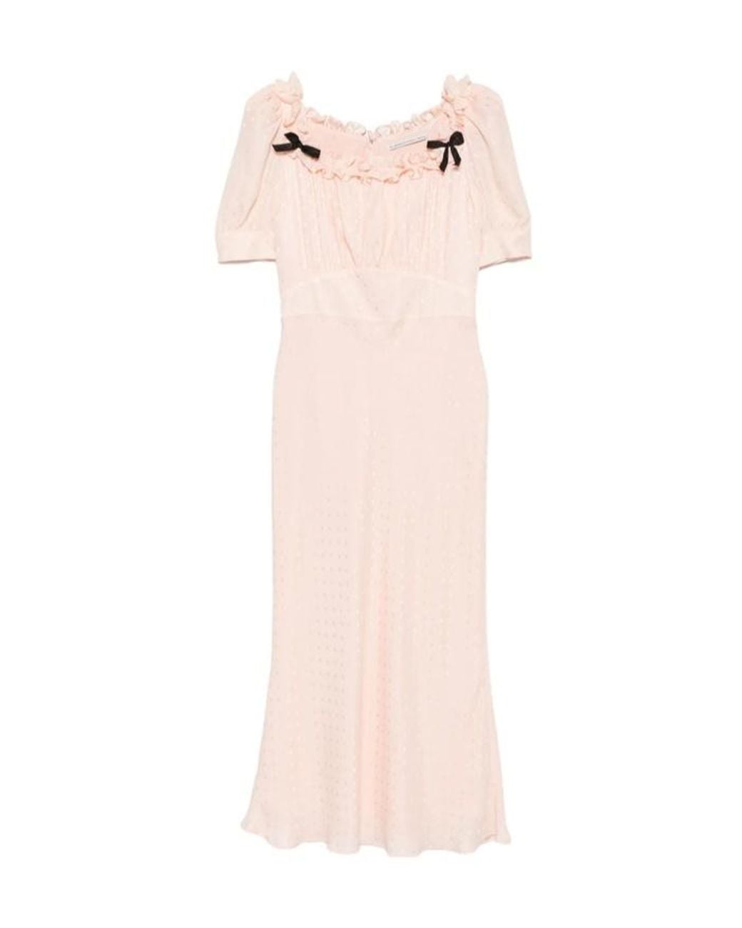 Alessandra Rich Pink Ruffled Silk-Jacquard Midi Dress