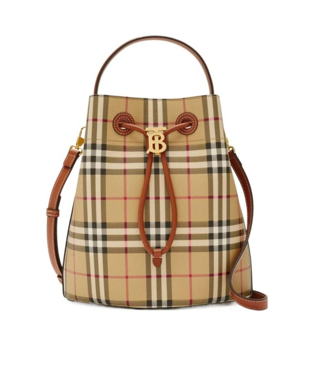 Burberry Natural Small Tb Checked Bucket Bag