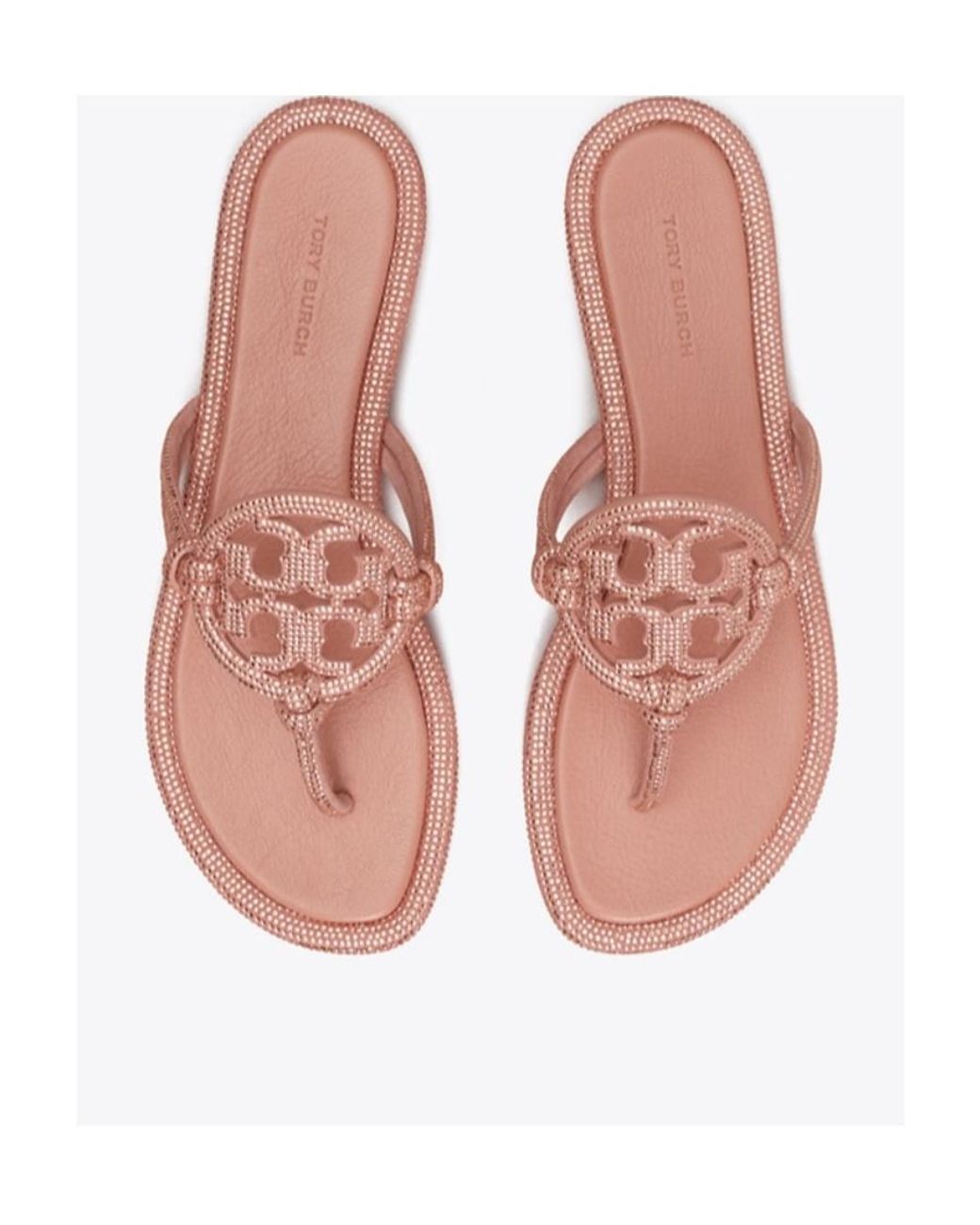 Tory Burch Pink Miller Pavé Crystal-Embellished Thong Slippers