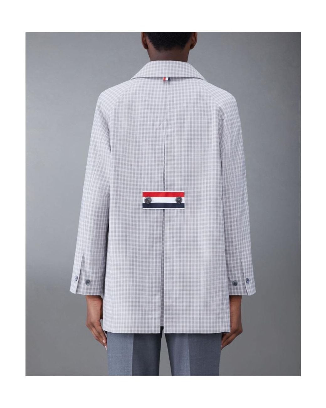 Thom Browne Blue Check-Pattern Buttoned Coat