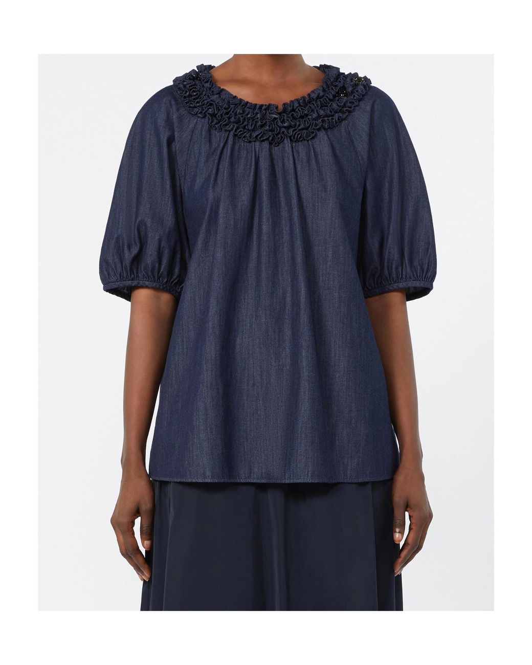 Max Mara Blue 'S Stmcatia Short-Sleeved Denim Blouse