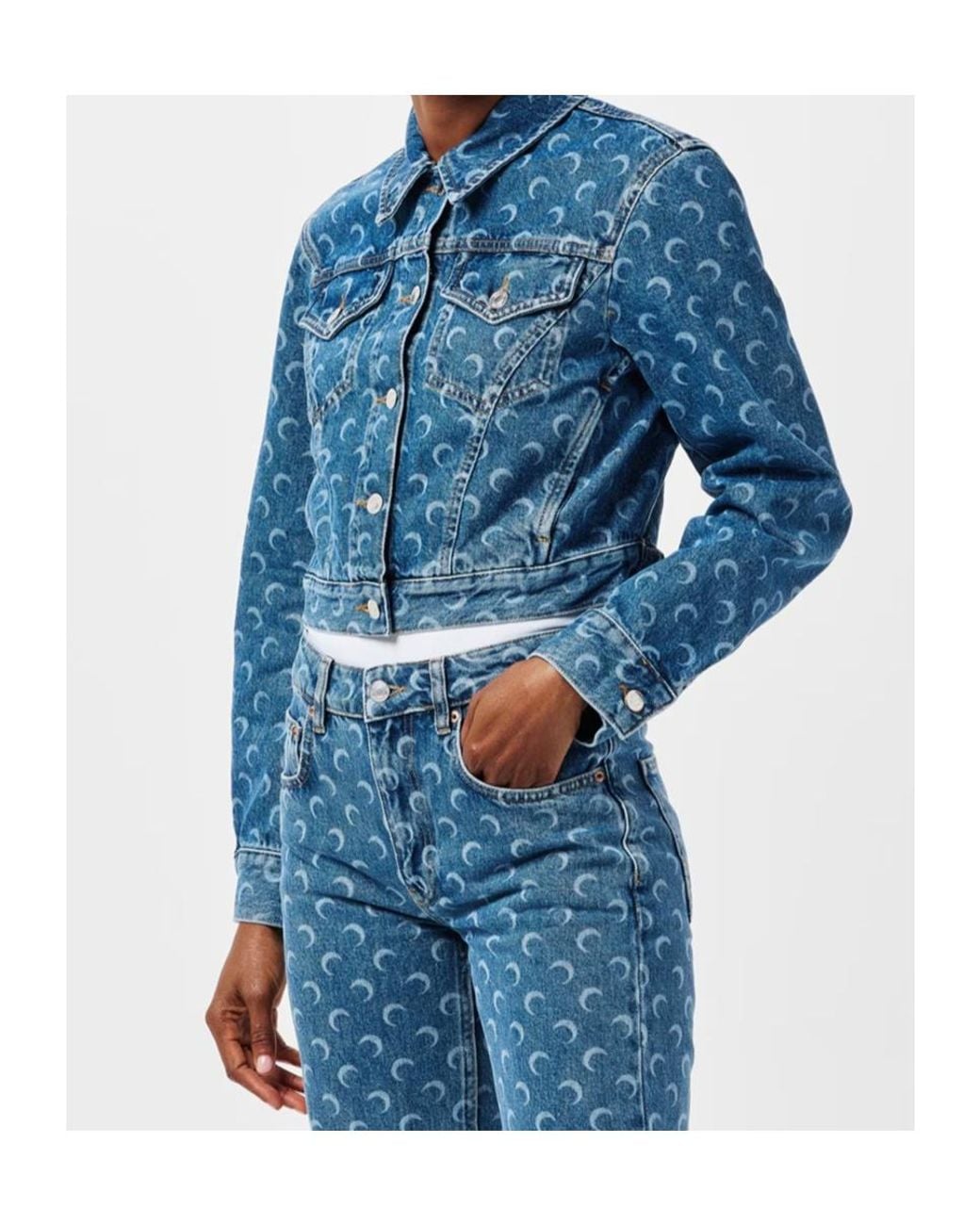MARINE SERRE Blue Moon Pattern Button Denim Jacket