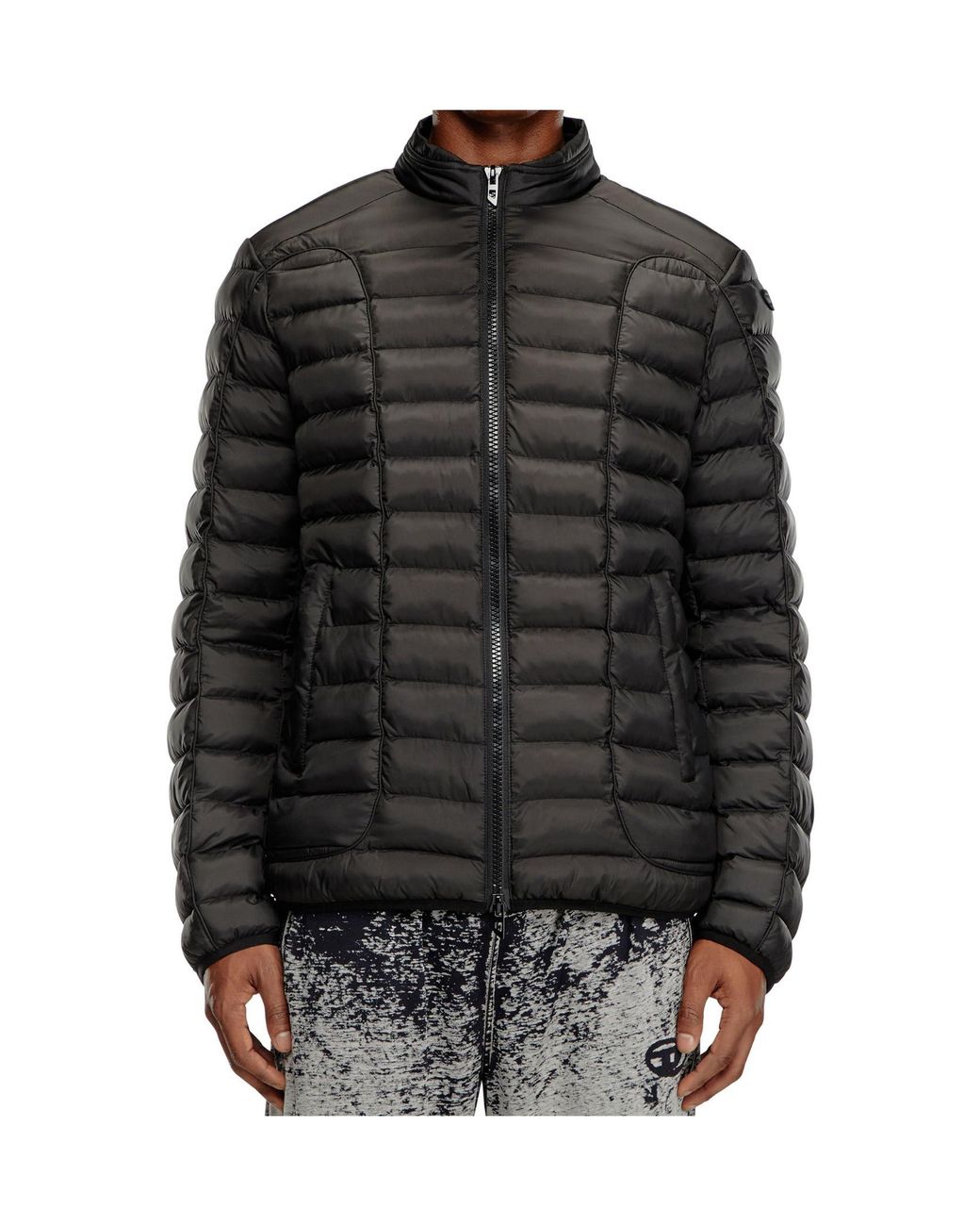 DIESEL Black Quilted Mock Neck Jacket for men