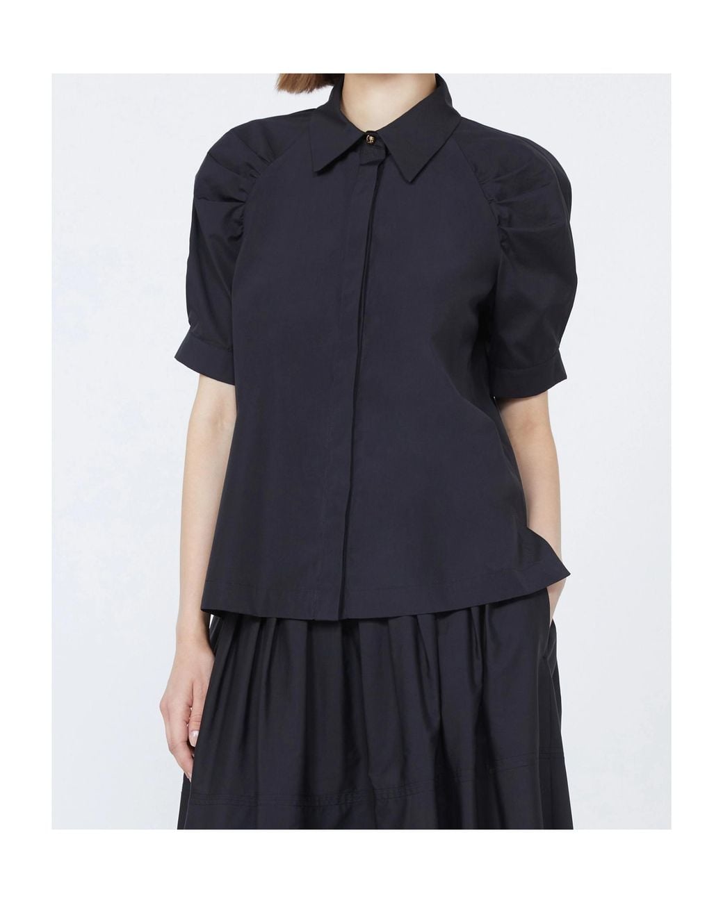 Max Mara Blue Mstamore Ruched-Sleeve Shirt