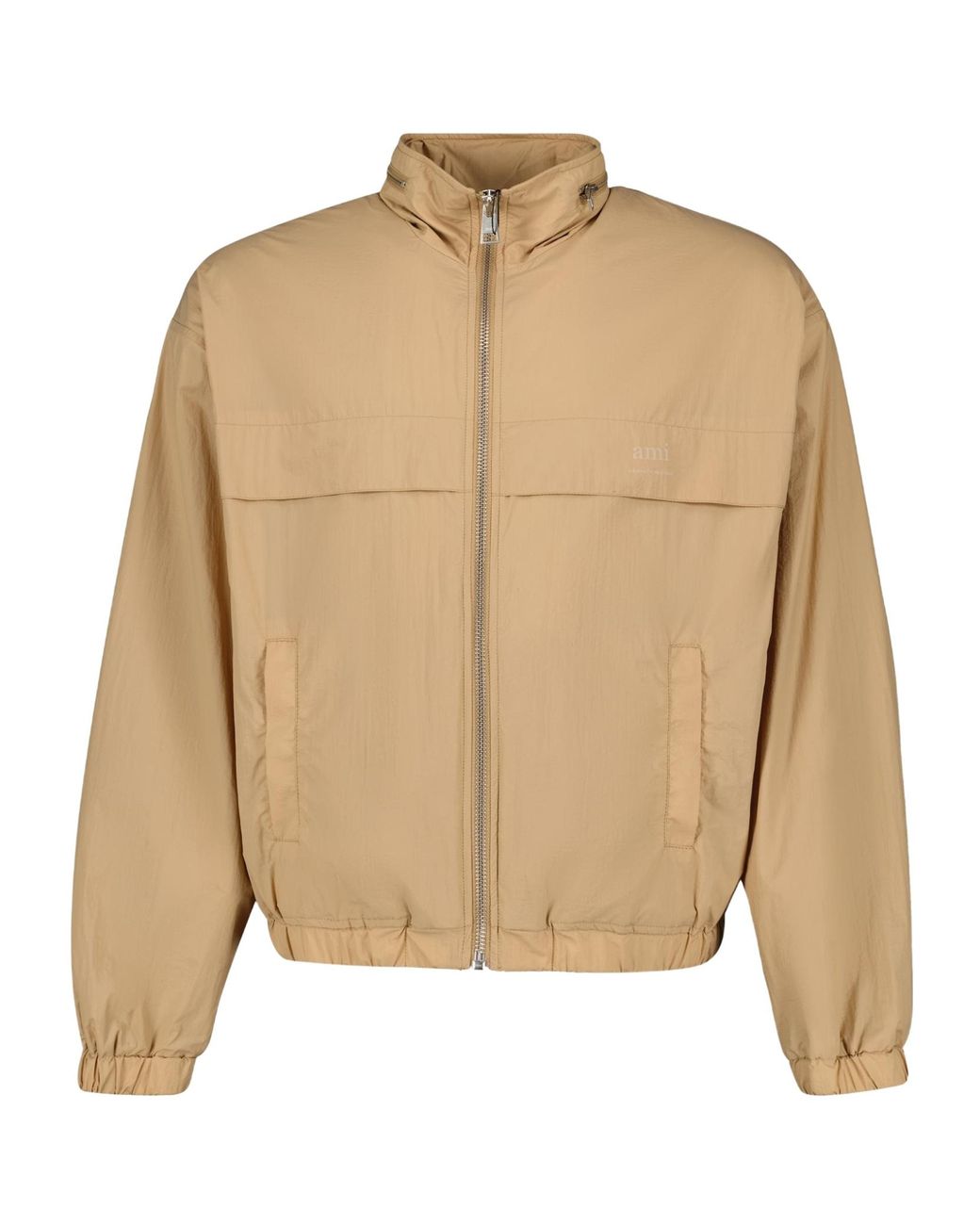 AMI Natural Paris Logo Printed Zipped Bomber Jacket for men