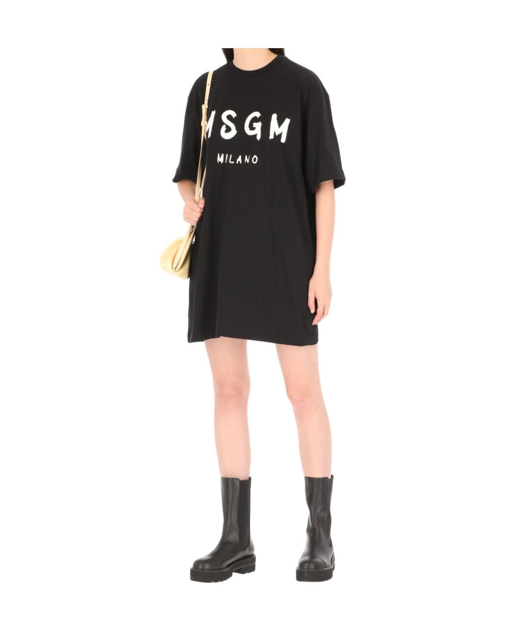MSGM Black Logo Printed Crewneck T-Shirt Dress