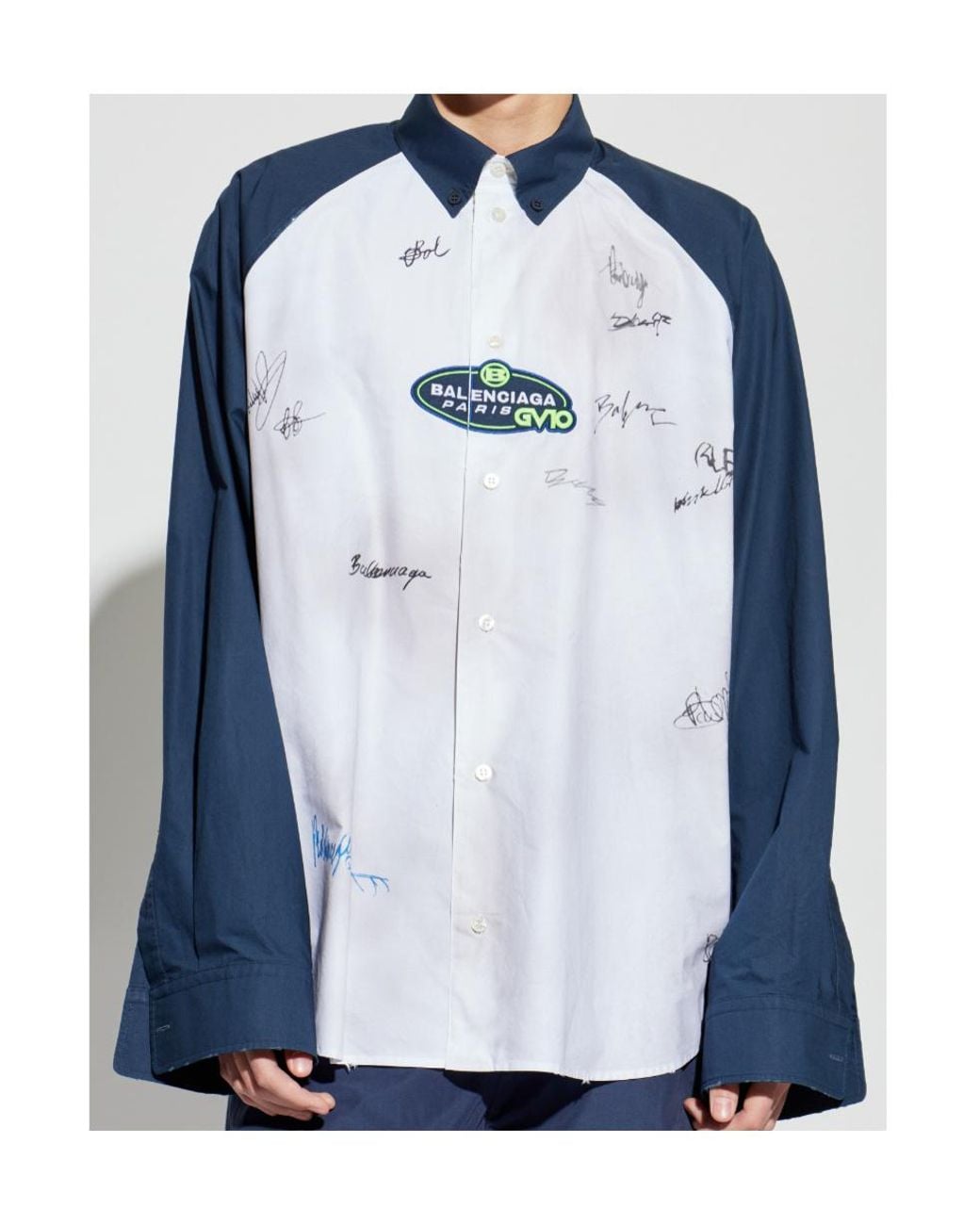 Balenciaga Blue Logo Patch Long-Sleeve Shirt for men