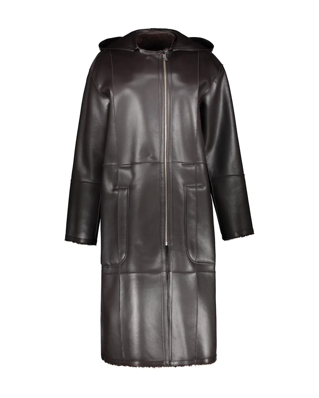 Low Classic Black Faux-Leather Zip-Up Coat