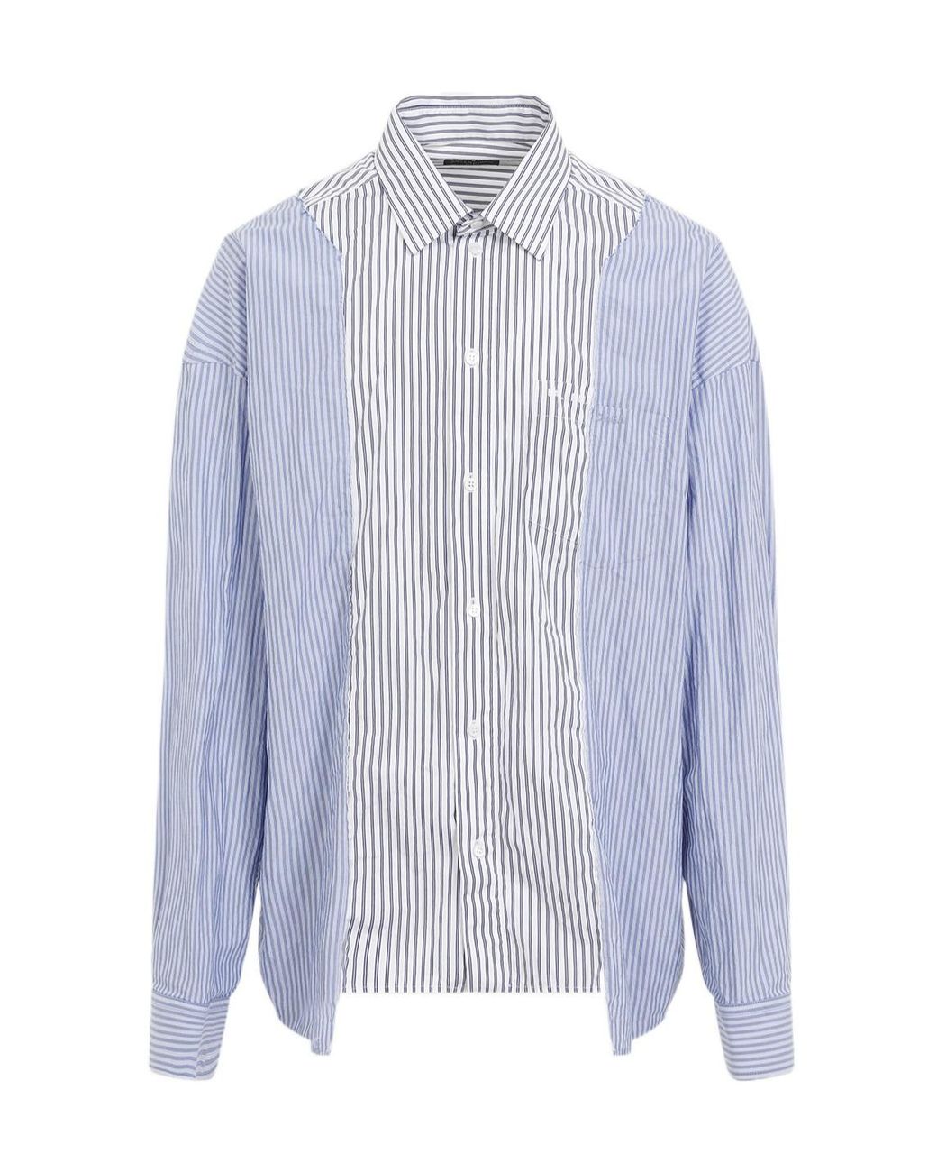 Balenciaga Blue Striped Long-Sleeved Shirt for men