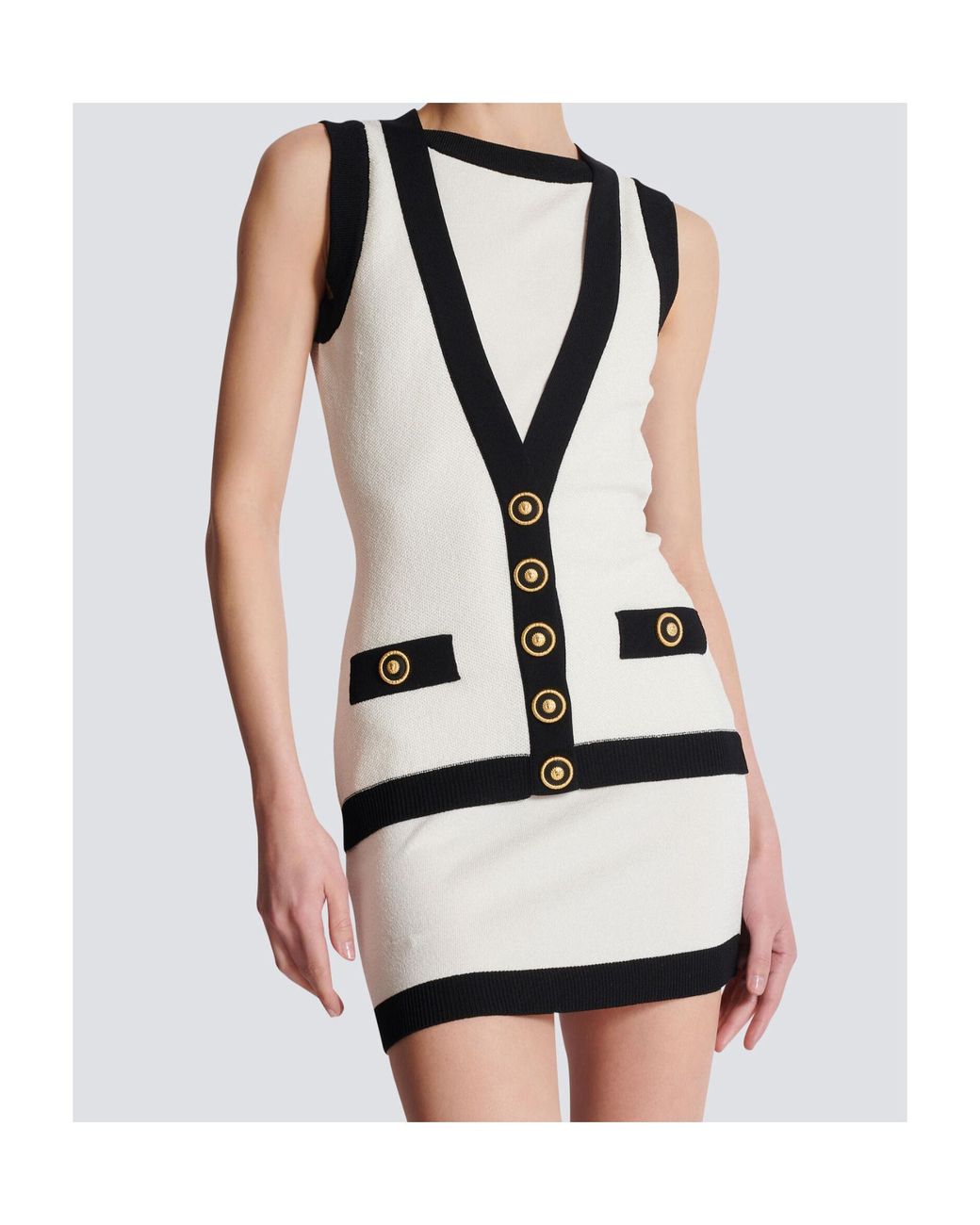 Balmain Black Knitted Waistcoat Mini Dress