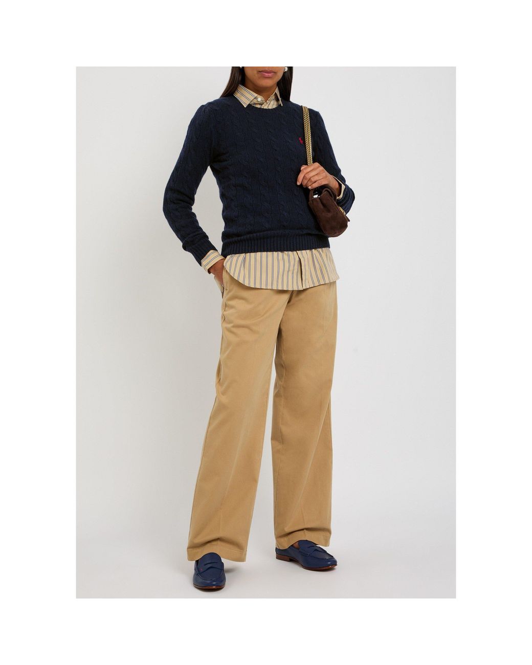 Polo Ralph Lauren Blue Wool Cashmere Cable Knit Slim-Fit Jumper