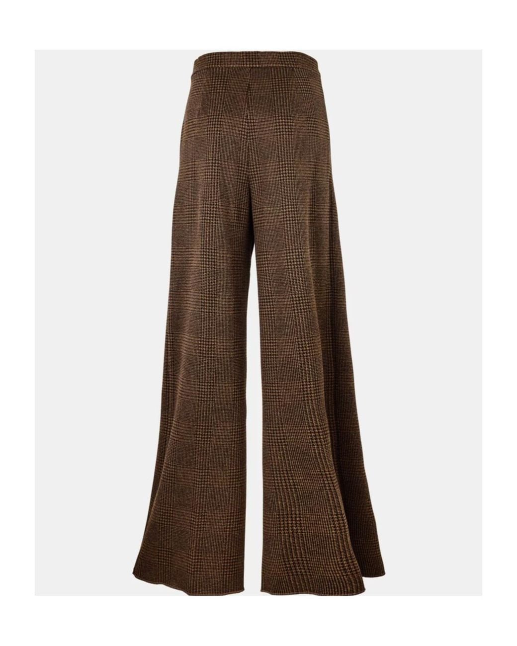 Max Mara Brown Checked Wide-Leg Casual Pants