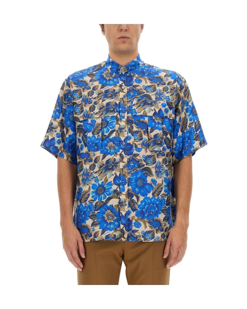 Moschino Blue Floral Pattern Shirt for men