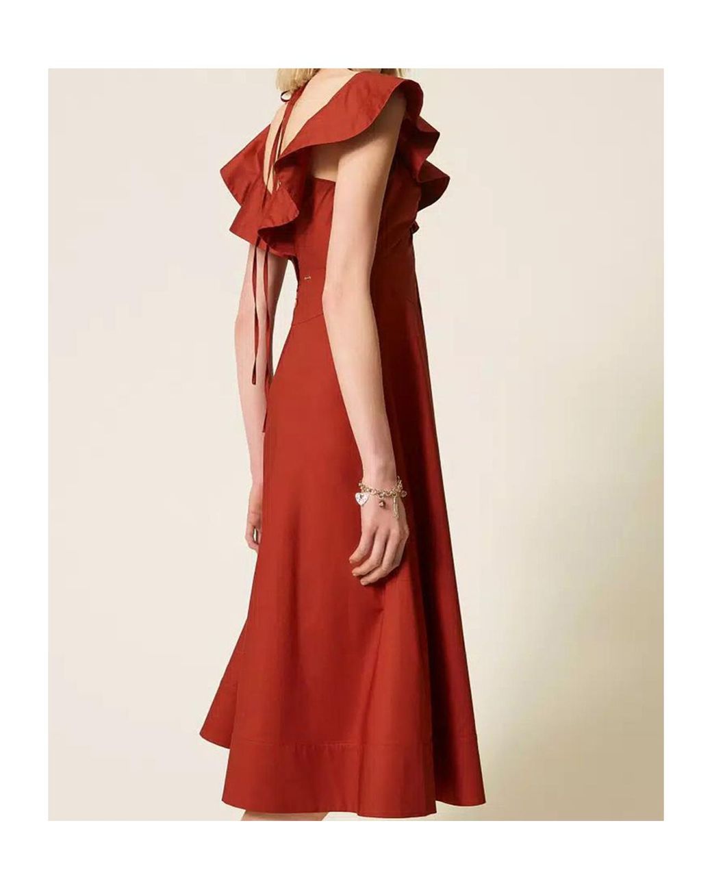 Twinset Red Ruffled Open-Back Midi Dress