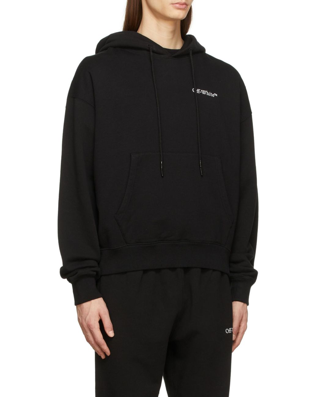 Off-White c/o Virgil Abloh Black Logo Printed Drawstring Hoodie for men