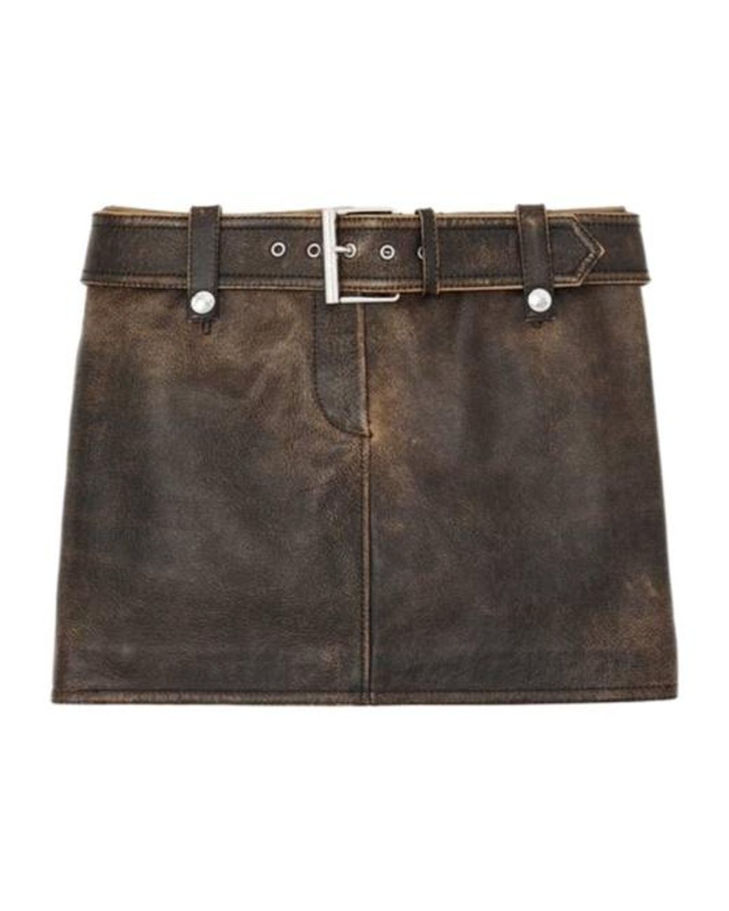 McQueen Brown Belted Leather Mini Skirt